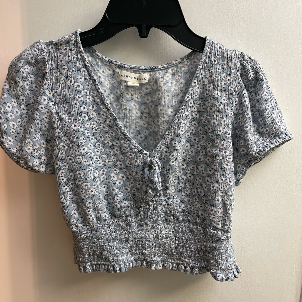 Aeropostale Light Blue Floral Crop Top